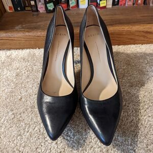 𝅺aerin black leather heels euc sz 7.5